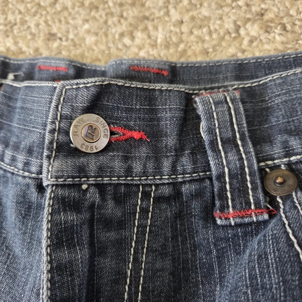 Vtg Raw Blue Baggy Denim Shorts 34 Y2K‎ Jorts Thick Stitch